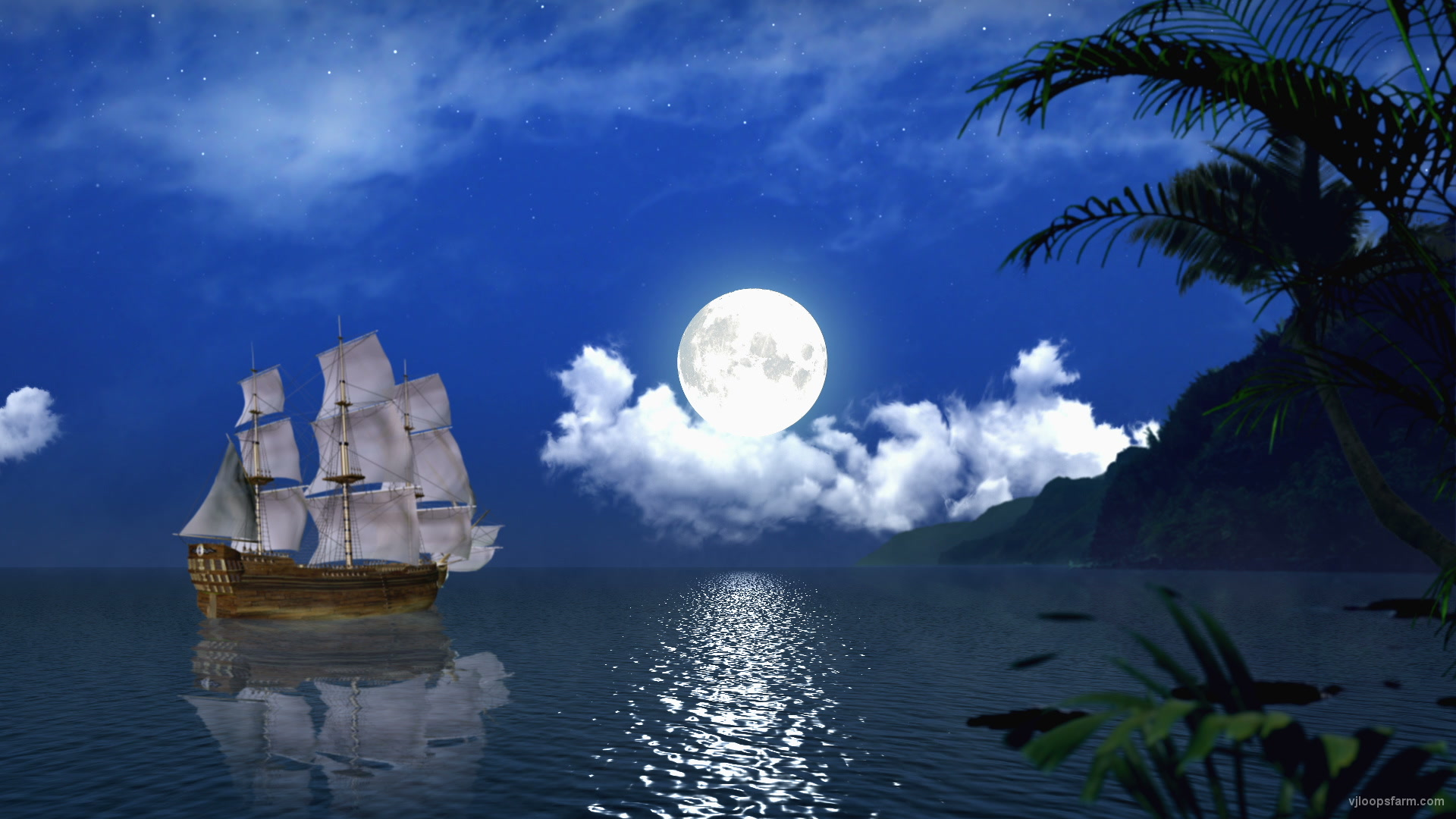 White Sails in a night. Fullmoon – VJ Loop