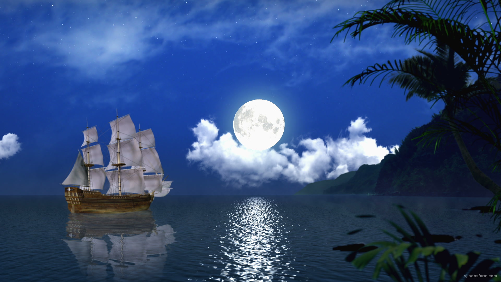 White Sails in a night. Fullmoon – VJ Loop