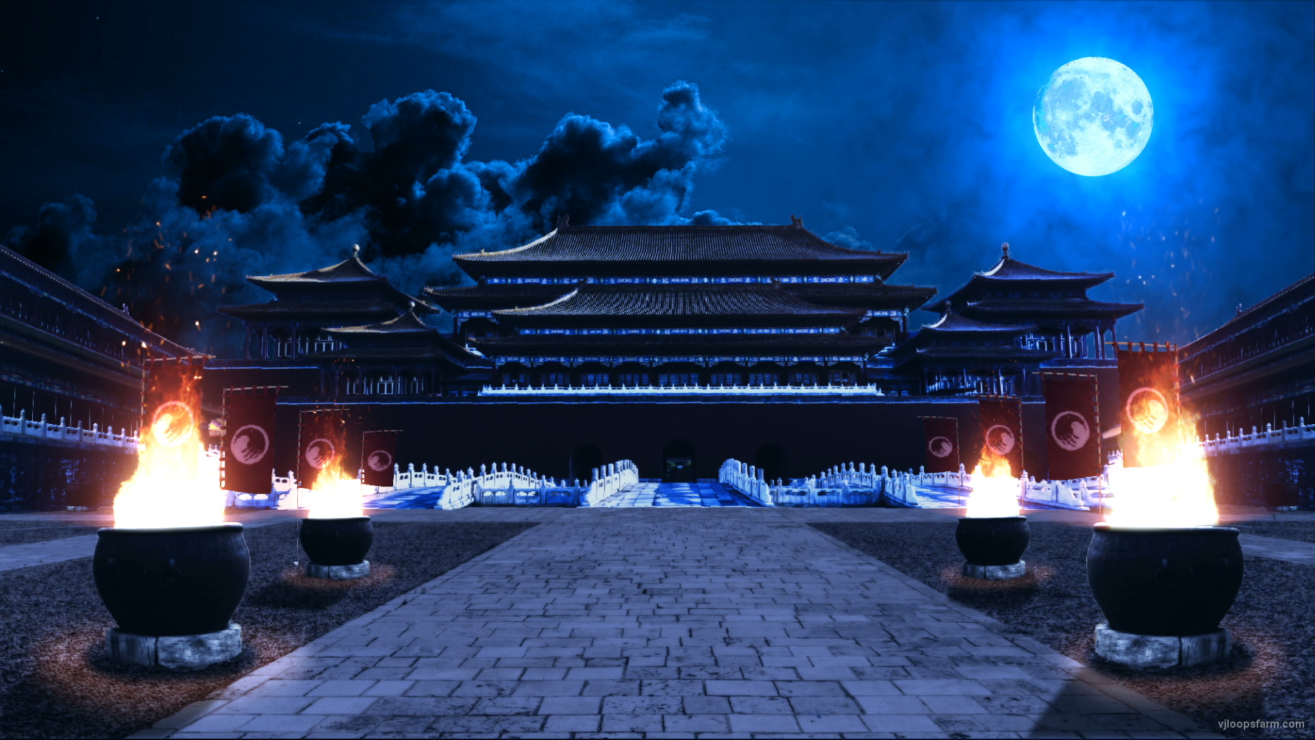 Traditional Chinese temple a night- VJ Loop