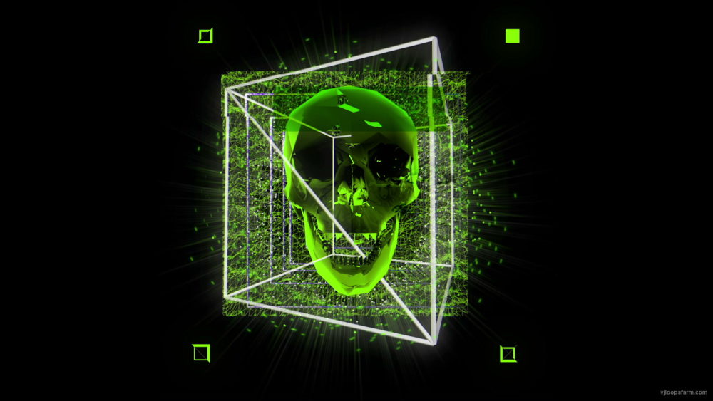 vj video background Green-Skull-in-cuboid-animation-effect-on-black-motion-background-vj-loop_003
