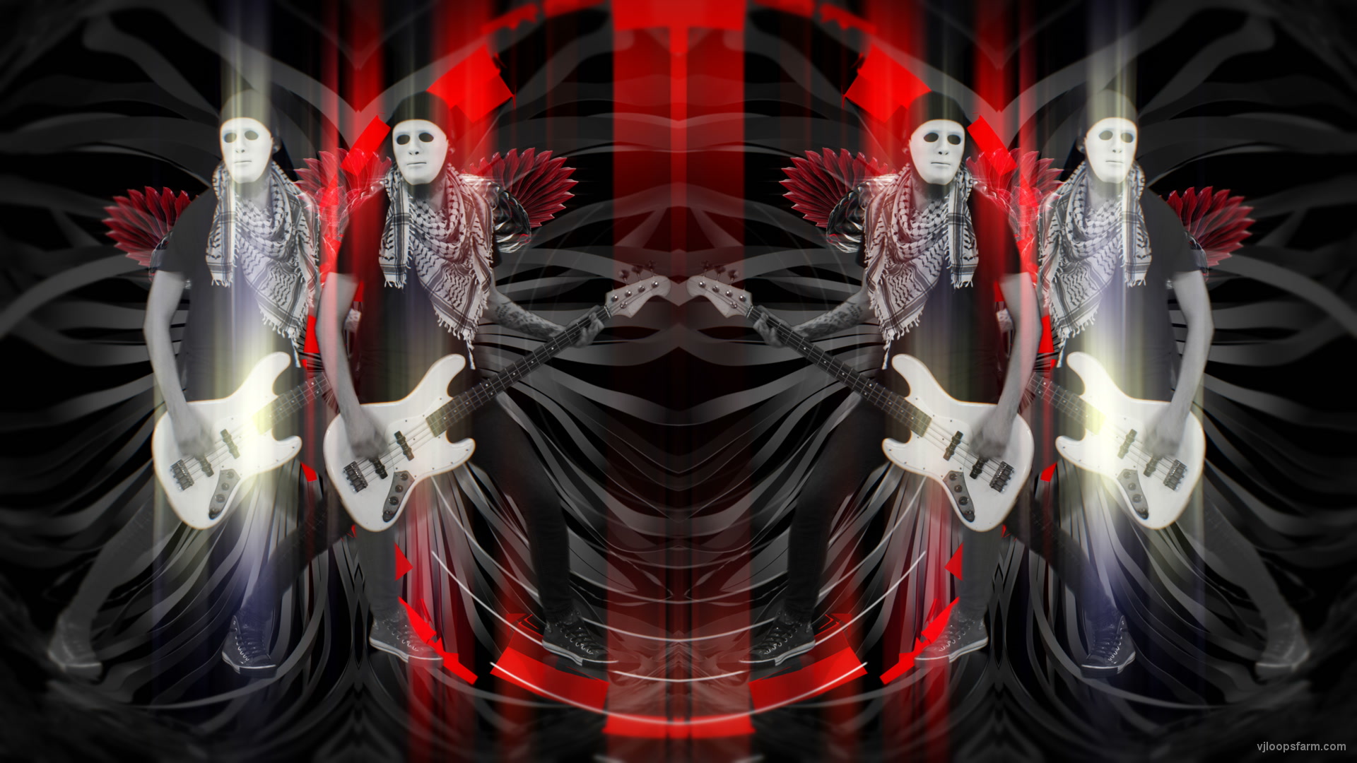 Bass man Guitarist in white mask play guitar bass pixel sorted evil 4K VJ Loop