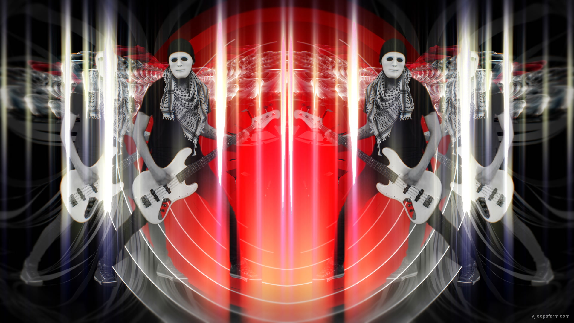 Bass man Guitarist in white mask play guitar bass pixel sorted evil 4K VJ Loop