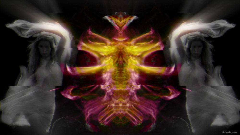 vj video background Dual-Eva-Glitch-Spirit-dancing-on-fiery-effect-background-1_003