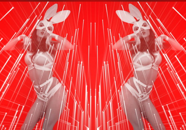 vj video background Dual-Rabbit-costumed-cute-woman-dancing-in-strobing-background-LIMEART-VJ-Loop_003