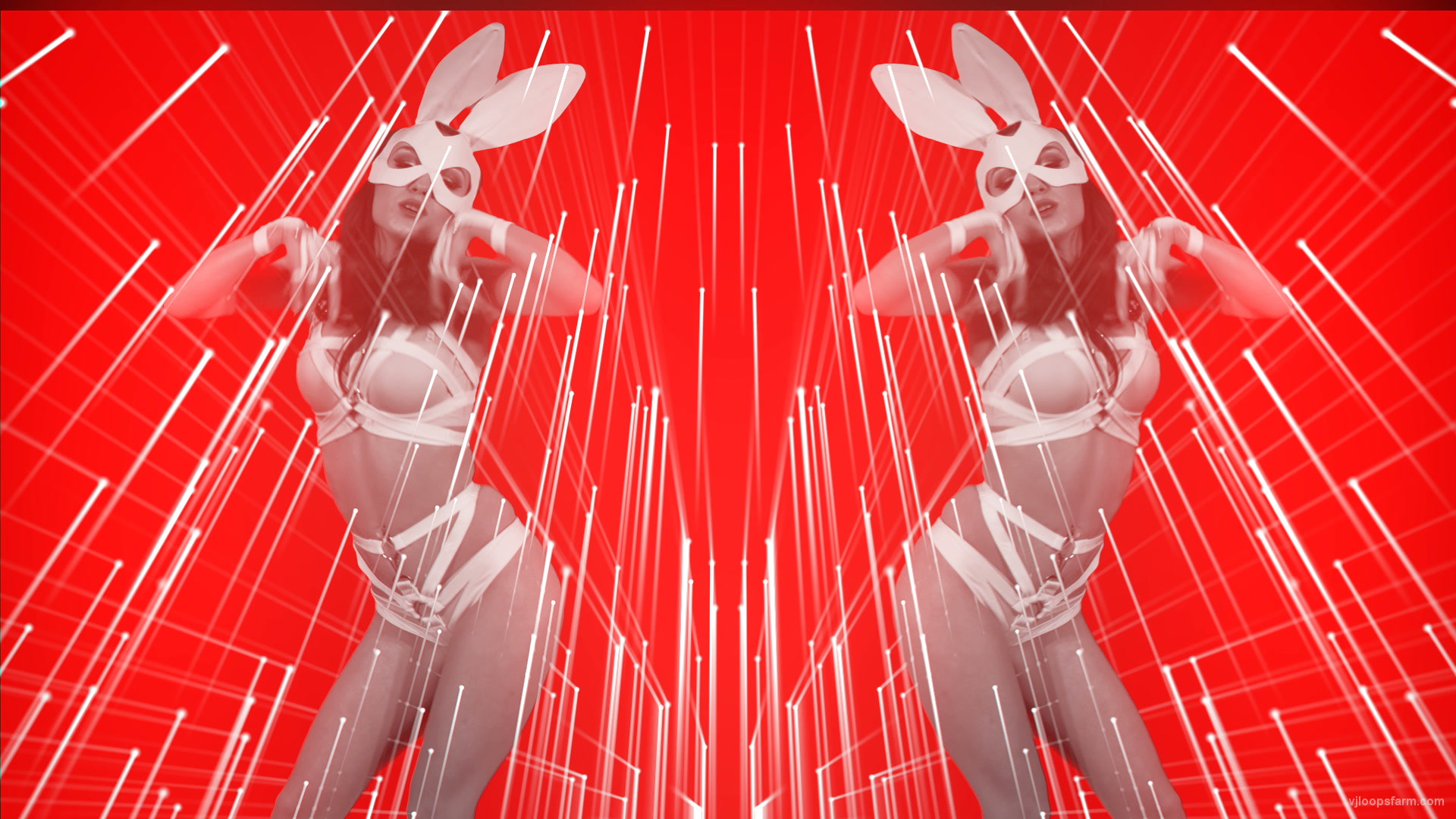 Dual Rabbit costumed cute woman dancing in strobing background LIMEART VJ Loop