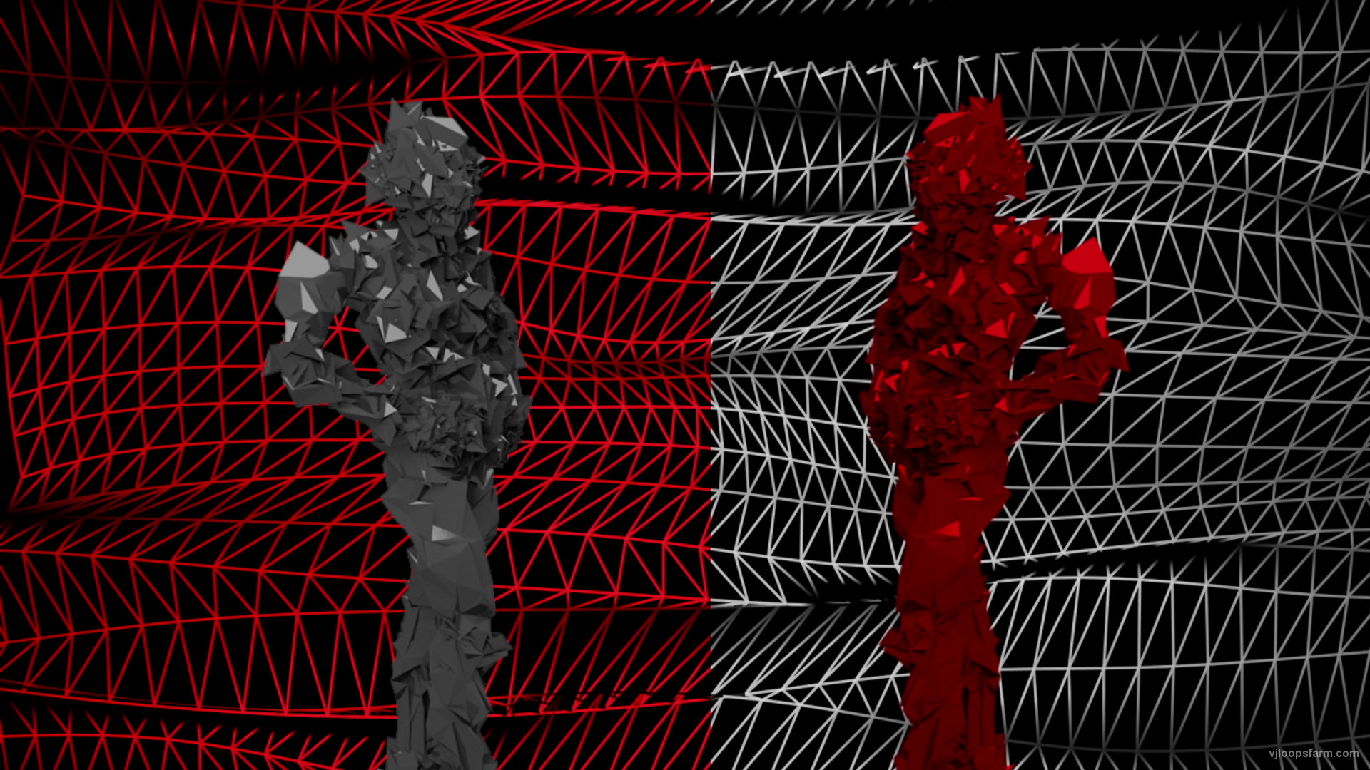 Red white polygonal animated 3d model on wire motion background glitch video art vj loop