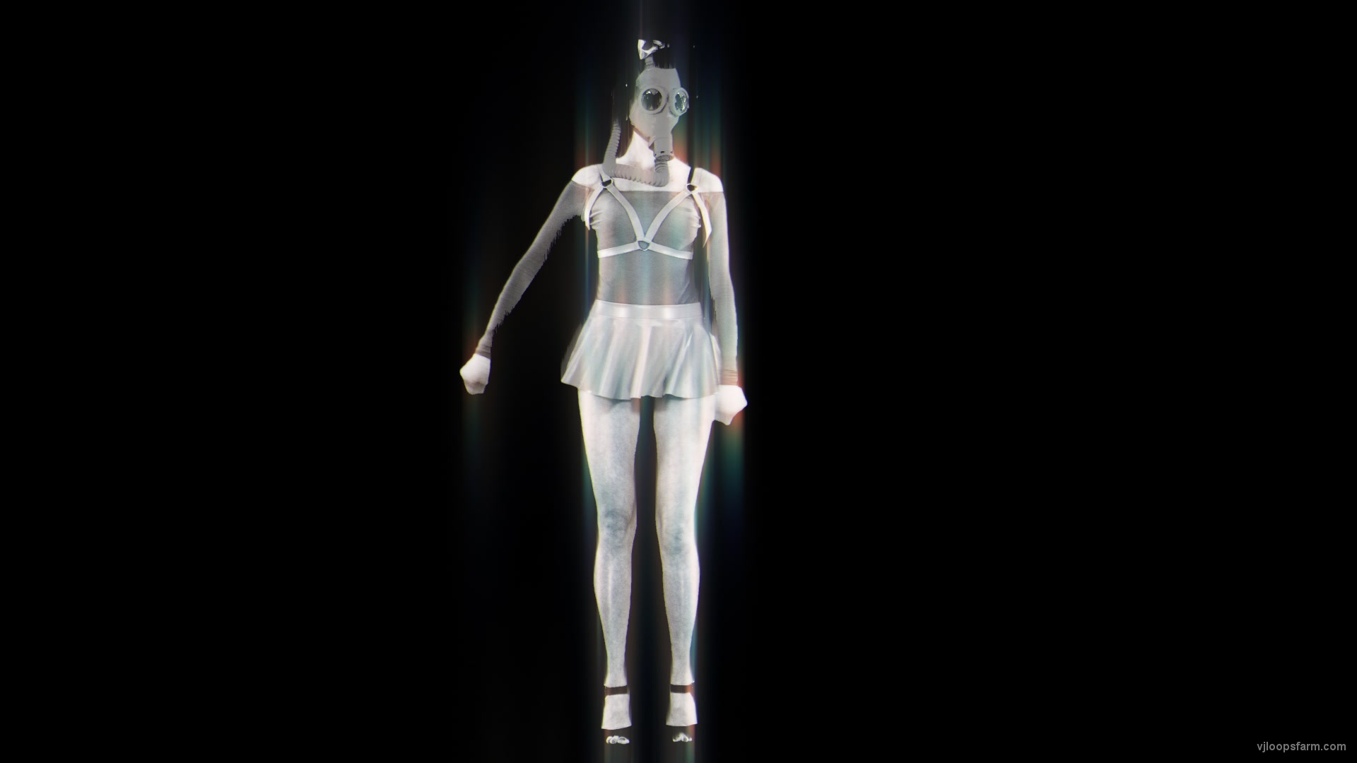 Black White Girl in Gas Mask marshing with glow effect stock footage video art vj loop