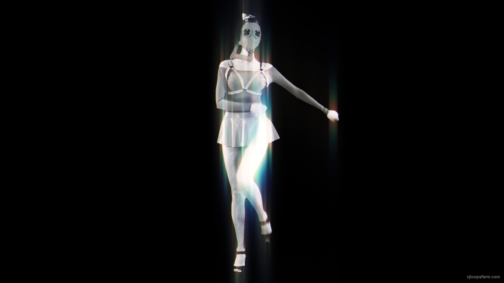 Black White Girl in Gas Mask marshing with glow effect stock footage video art vj loop
