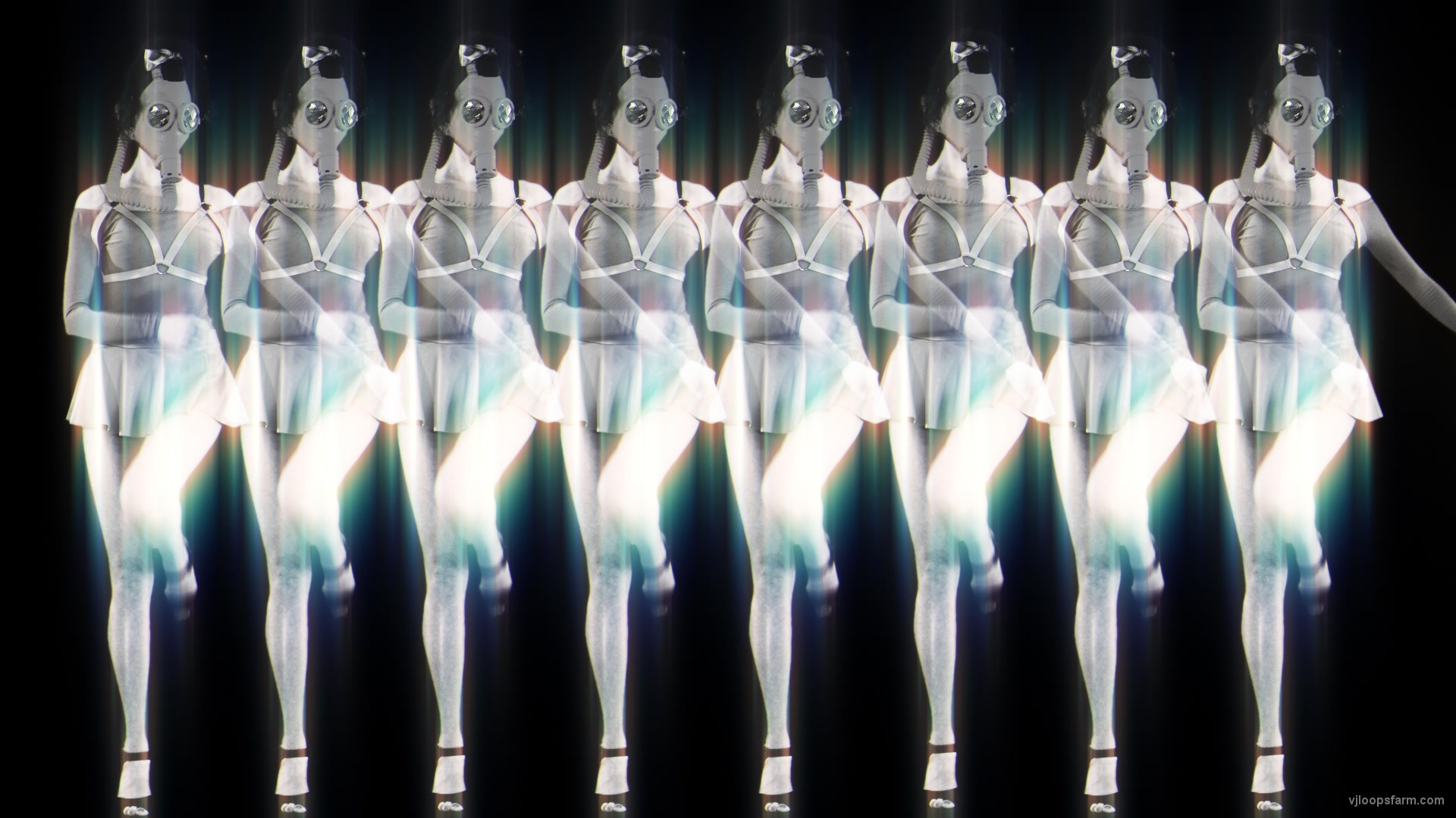 Black White Girls Video Texture Pattern in Gas Mask marshing with glowing effect stock footage video art vj loop