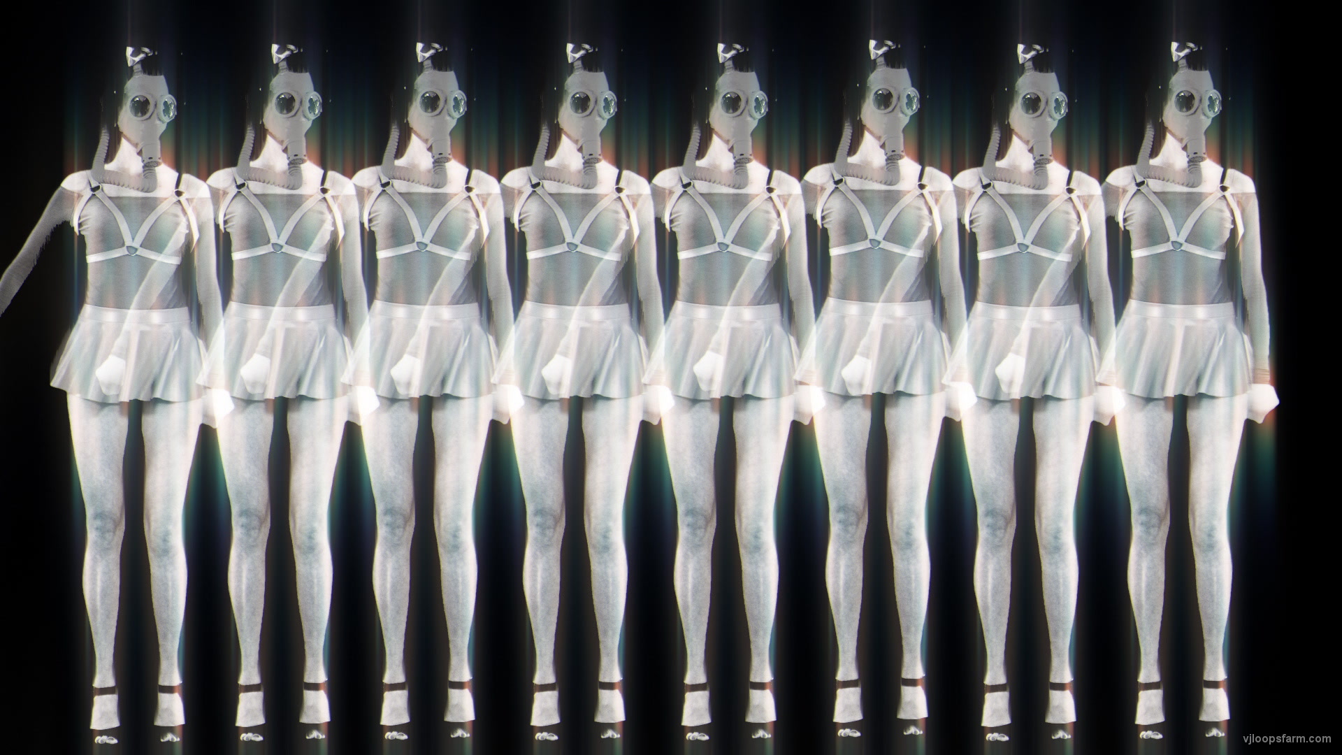 Black White Girls Video Texture Pattern in Gas Mask marshing with glowing effect stock footage video art vj loop