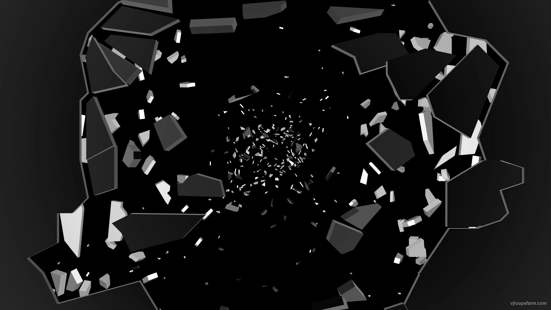 Shattered Danger broken glass falling to the deep space 3D Video Transition VJ Loop