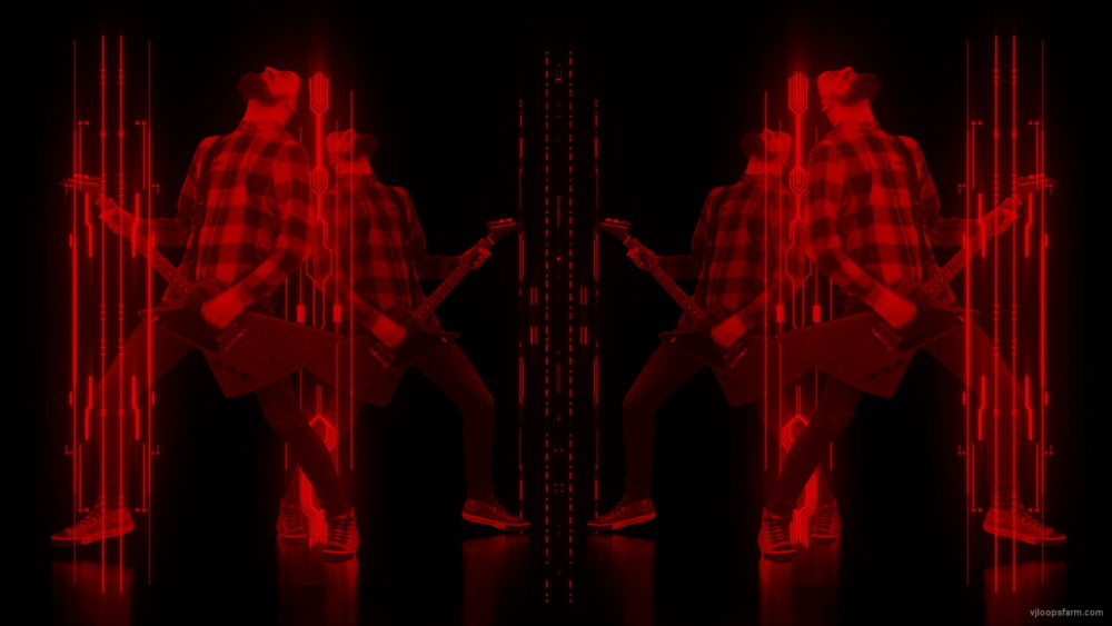 vj video background Fire-Rock-Man-Guitarist-playing-in-neon-red-lines-Video-Art-VJ-Loop_003