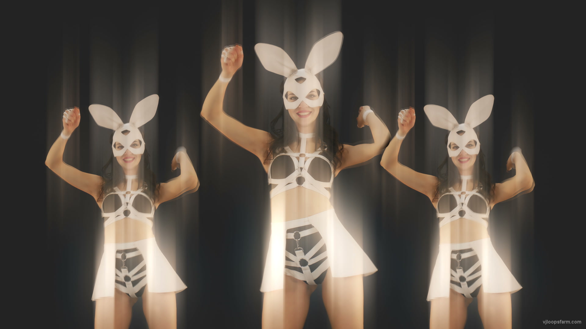 Red Strobing Bunny Beats Girls with Time Displace Effect 4K Video Art Vj Loop