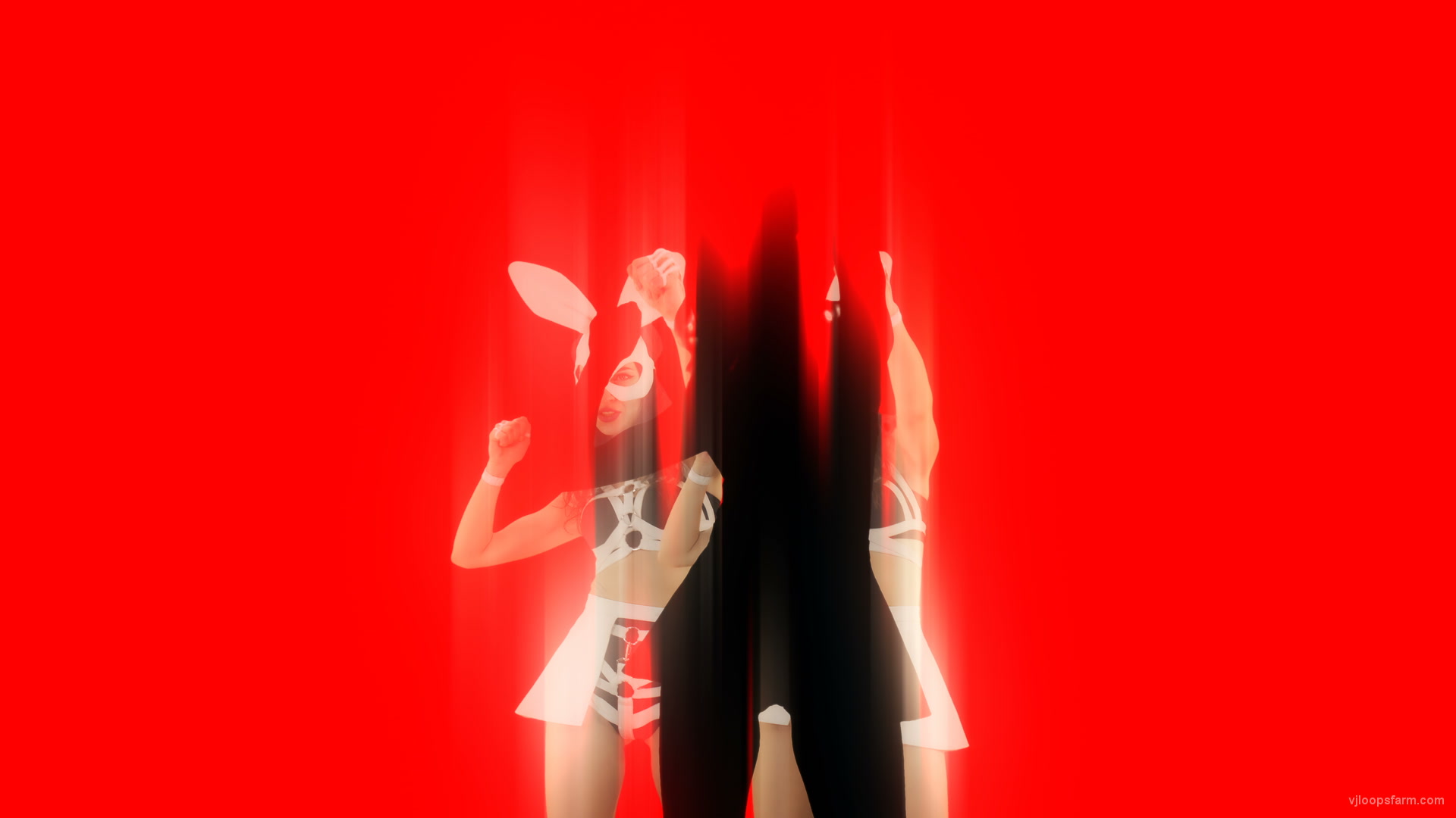 Red Strobing Bunny Beats Girls with Time Displace Effect 4K Video Art Vj Loop