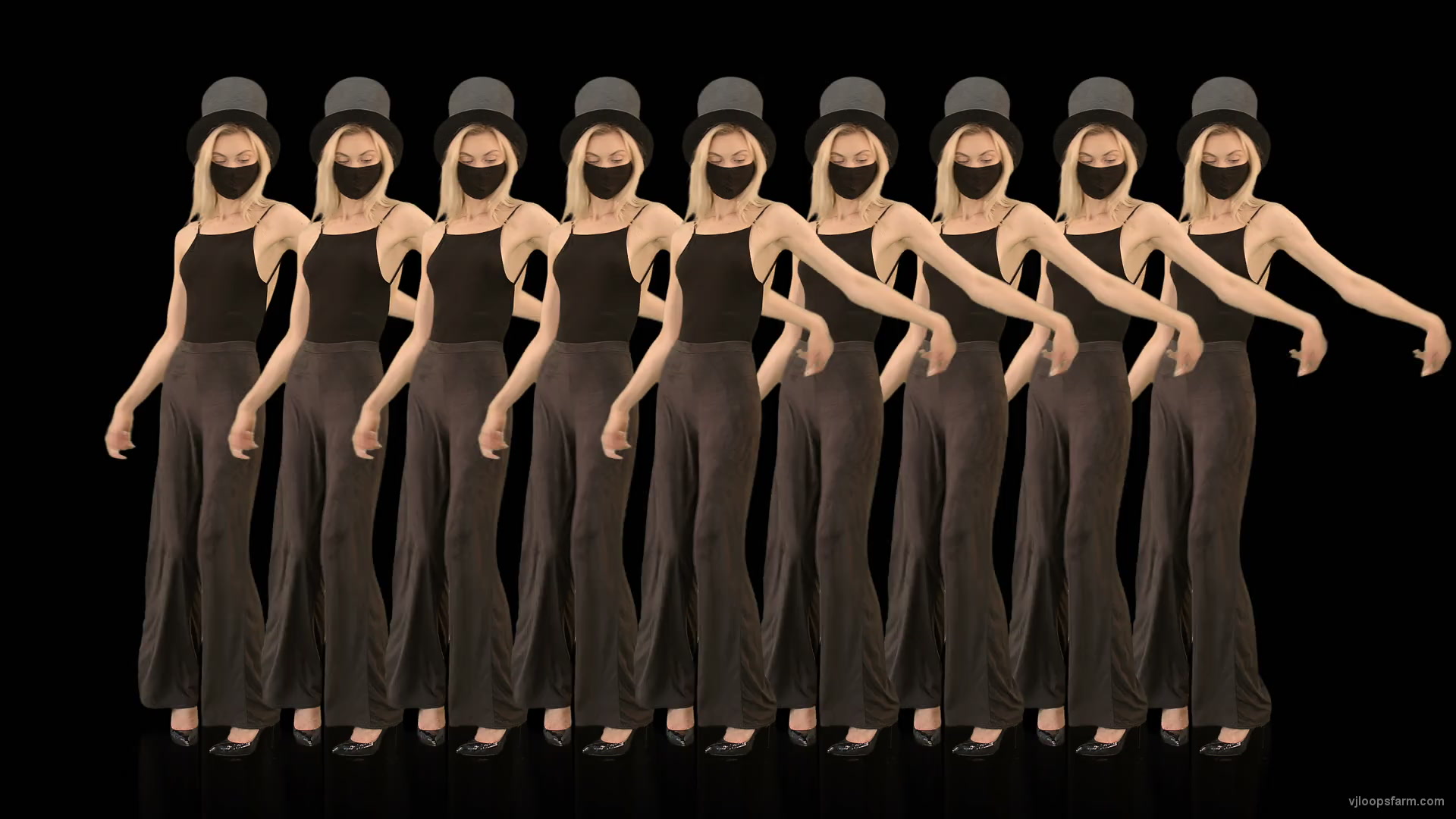 Beauty Blonde Girl Team in Covid-19 black mask dancing on black background 4K Video VJ Footage