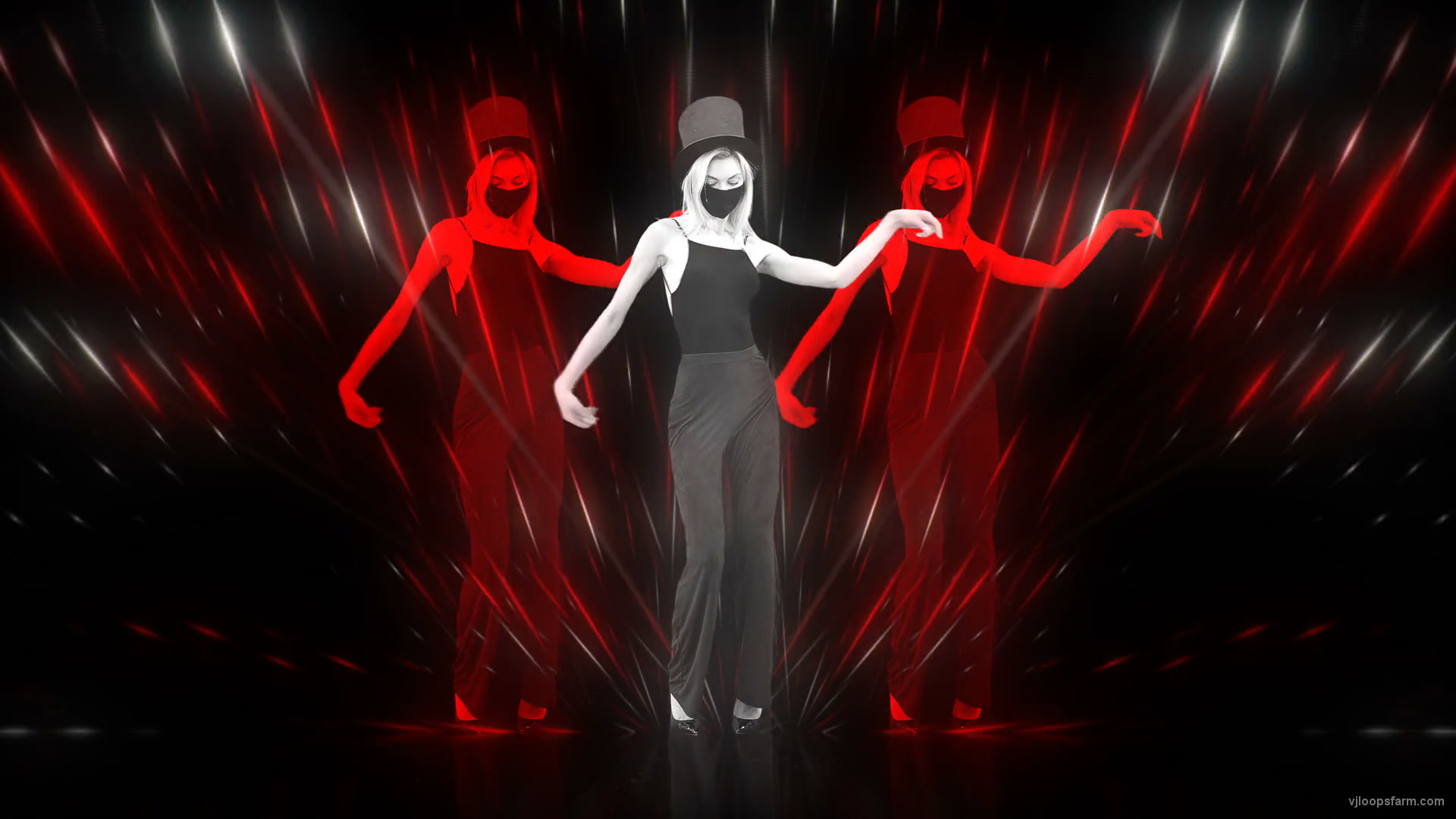 Beauty Blonde Girl in Covid-19 black mask dancing on Line Motion Background 4K Video Vj Footage
