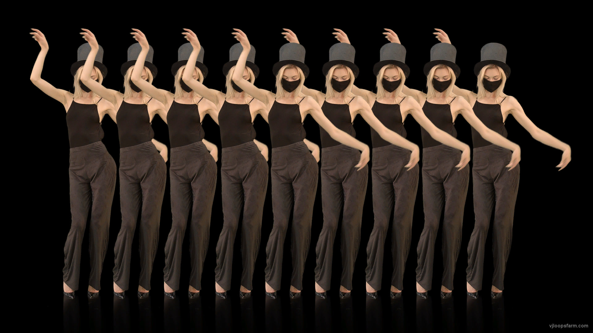 Beauty Blonde Girl in Covid-19 black mask dancing isolated on black background 4K Video VJ Footage