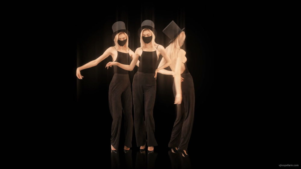 vj video background Softly-Three-Girls-in-Covid-19-black-mask-dancing-isolated-on-black-background-4K-Video-Art-VJ-Footage-looped-1920_003