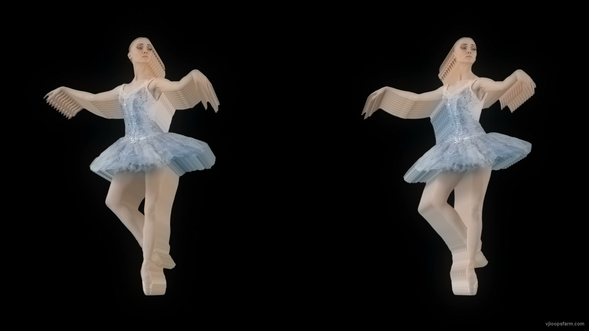 Beauty Art Tunnel of blonde ballerin ballet dancing girls in blue dress spinning 30fps Full HD Video VJ Footage