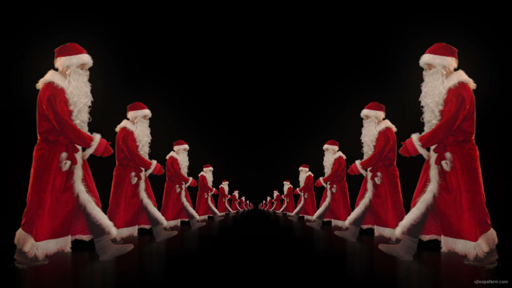 vj video background Twins-of-Santa-Claus-opposite-walking-isolated-on-black-background-Video-Art-4K-Vjing-Footage-1920_003