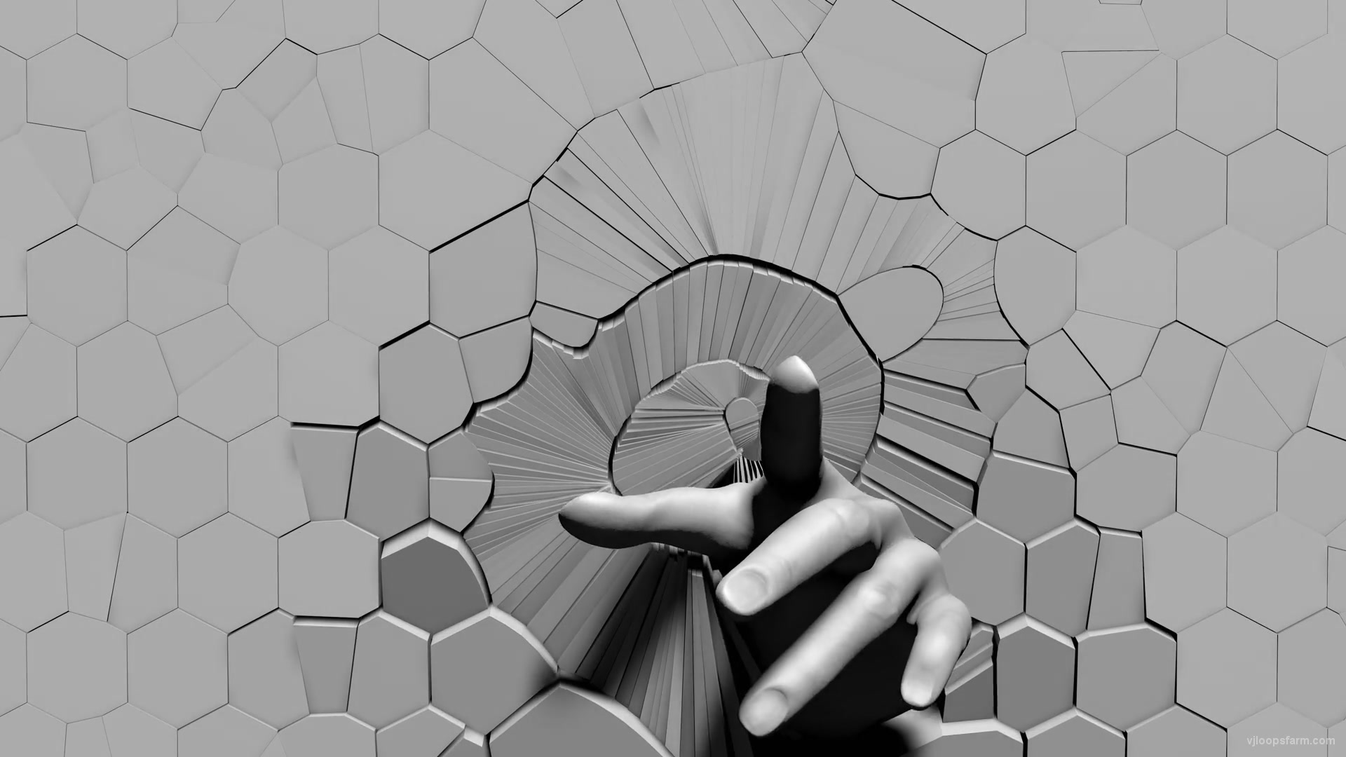 3D Animated Hand With Welcome Gesture Appears From Cracked Wall Mapping Loop