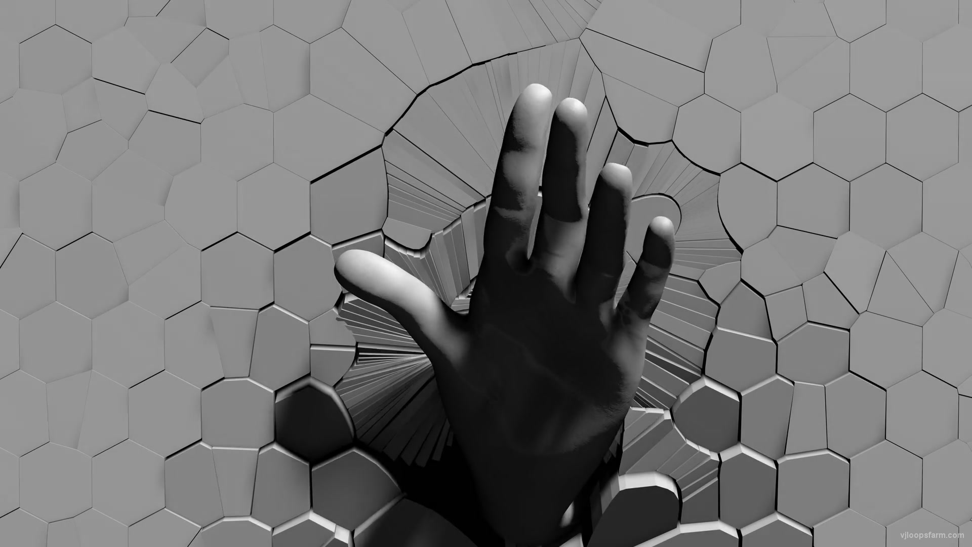 3D Animated Hand With Welcome Gesture Appears From Cracked Wall Mapping Loop