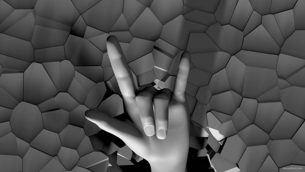 vj video background 3D-Hand-with-hand-horns-sign-appears-from-cracked-wall-projection-mapping-loop-uidr3k-1920_003