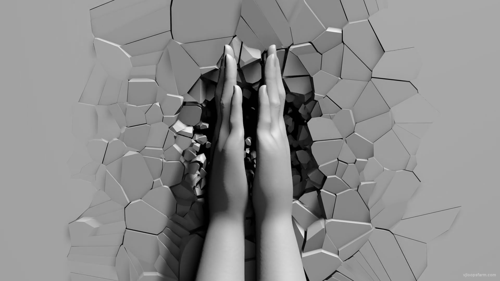3D Hands Appears From Cracked Wall and Clap Projection Mapping Loop