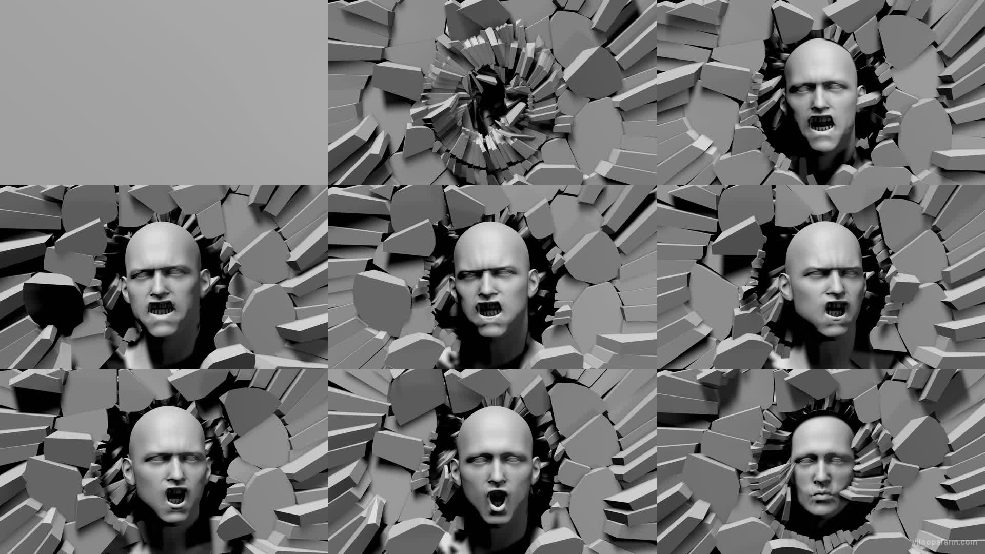 Angry Face Breaks The Wall 3D Animation Mapping Loop
