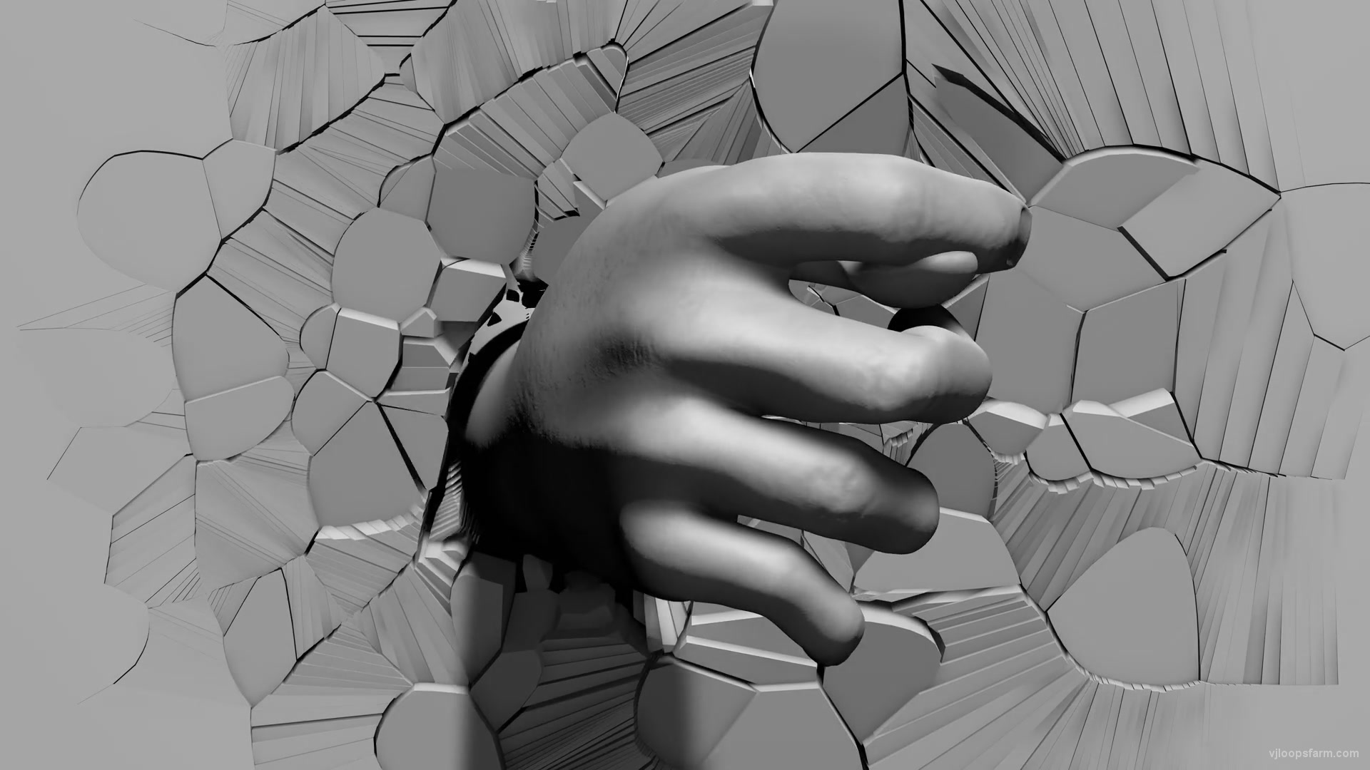 Fig Gesture Hand Sign Appears From Broken 3D Wall Projection Mapping Loop