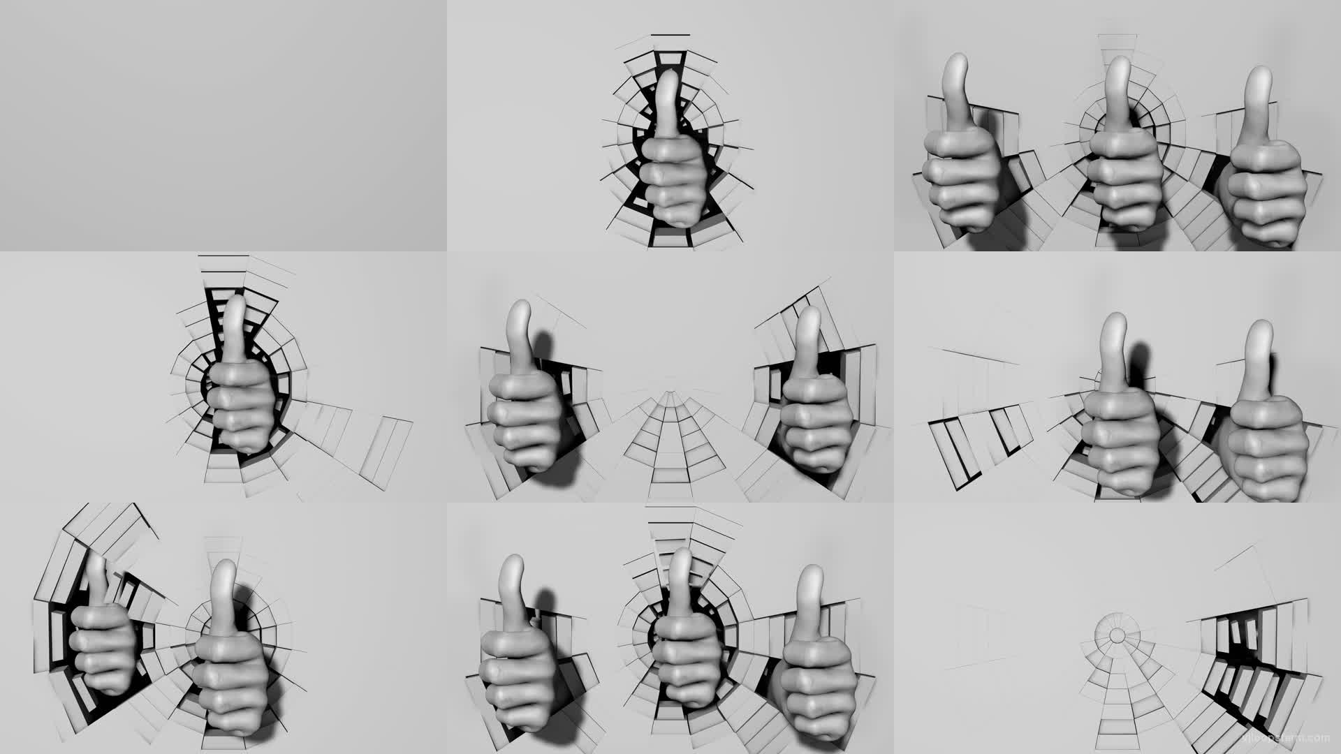 Multiple 3D Hand Like Signs on Fragmented Wall Projection Mapping Loop
