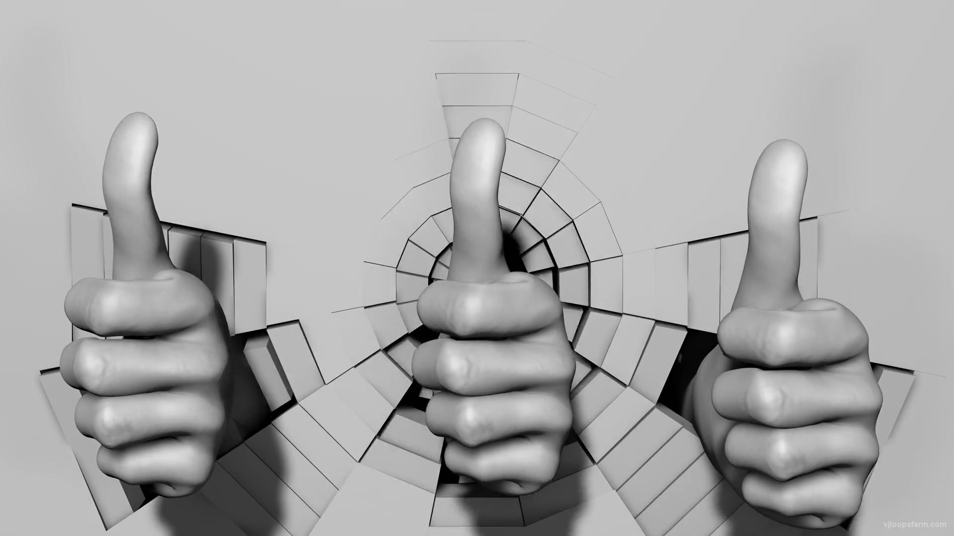 Multiple 3D Hand Like Signs on Fragmented Wall Projection Mapping Loop