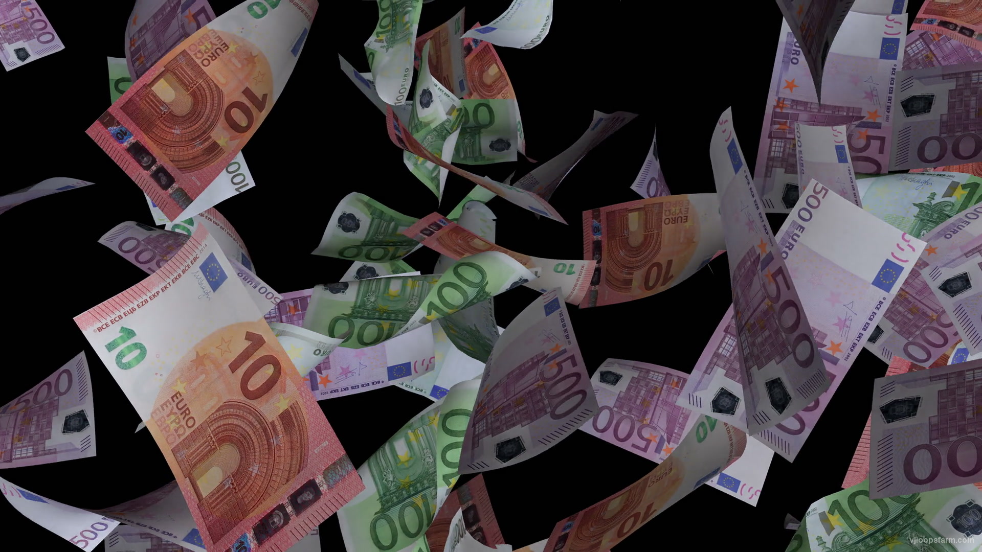 Slow falling down banknotes euro currency motion background