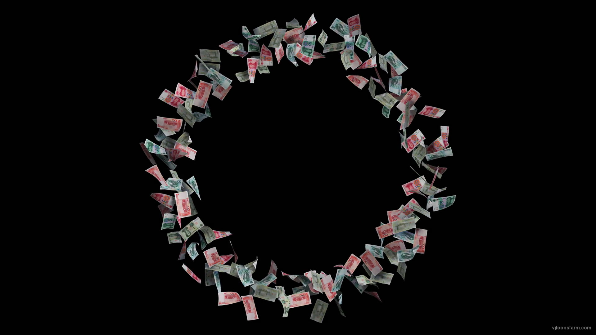 Spinning circle of chinese yuan paper bills currency