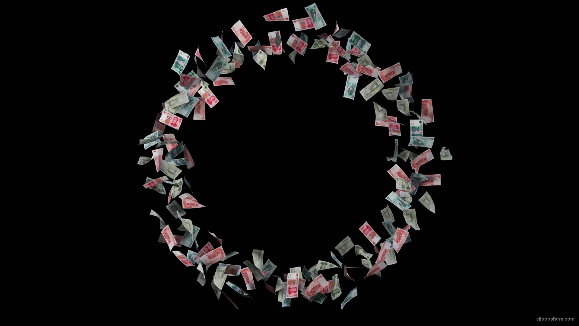 Spinning circle of chinese yuan paper bills currency