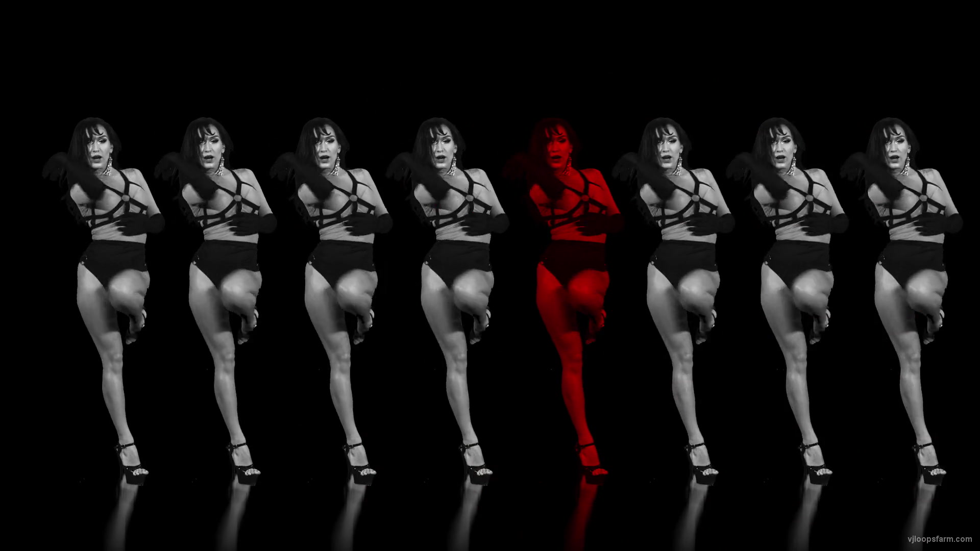 Girl Power Team posing sexy on red strobe effect Video Art VJ Loop