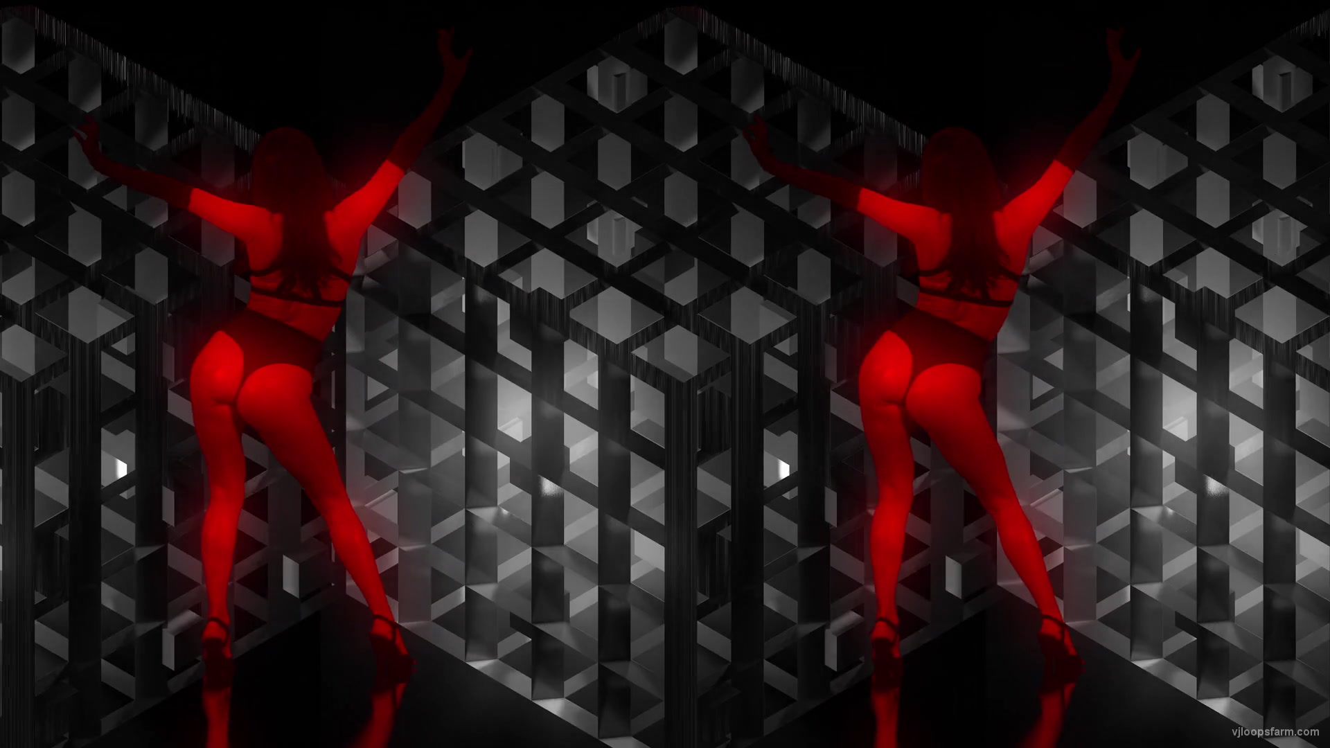 Red sexy double girl on pattern motion background Video VJ Loop