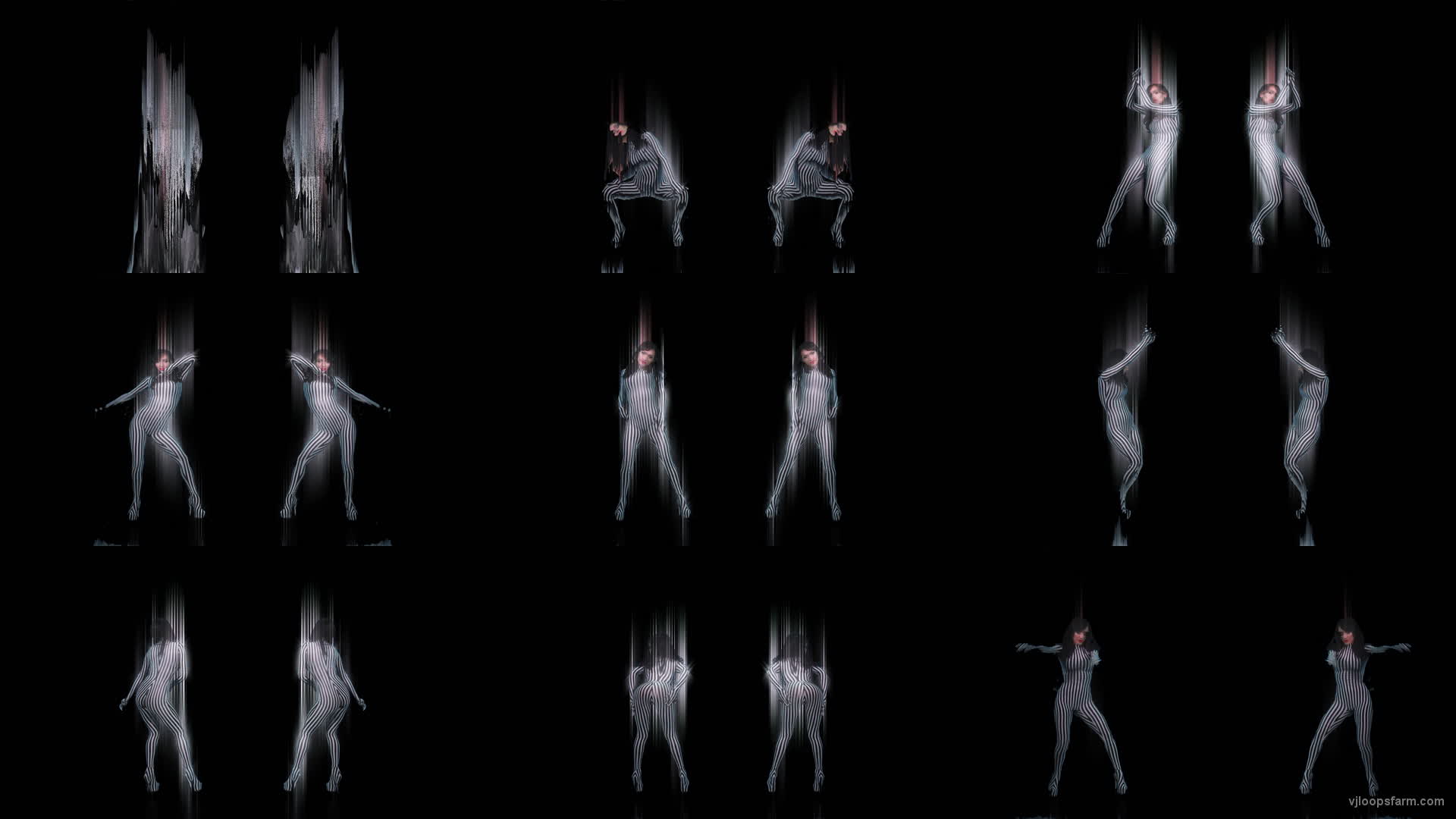 Pixel Sorting Go Go dancing girls isolated on black 4K VJ Footage