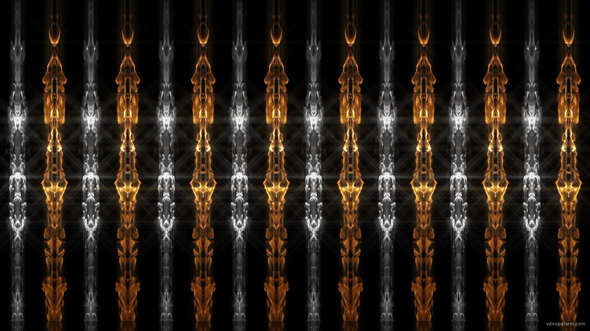 Golden Wall Pattern with Fire flame Columns 4K Video Art VJ Loop