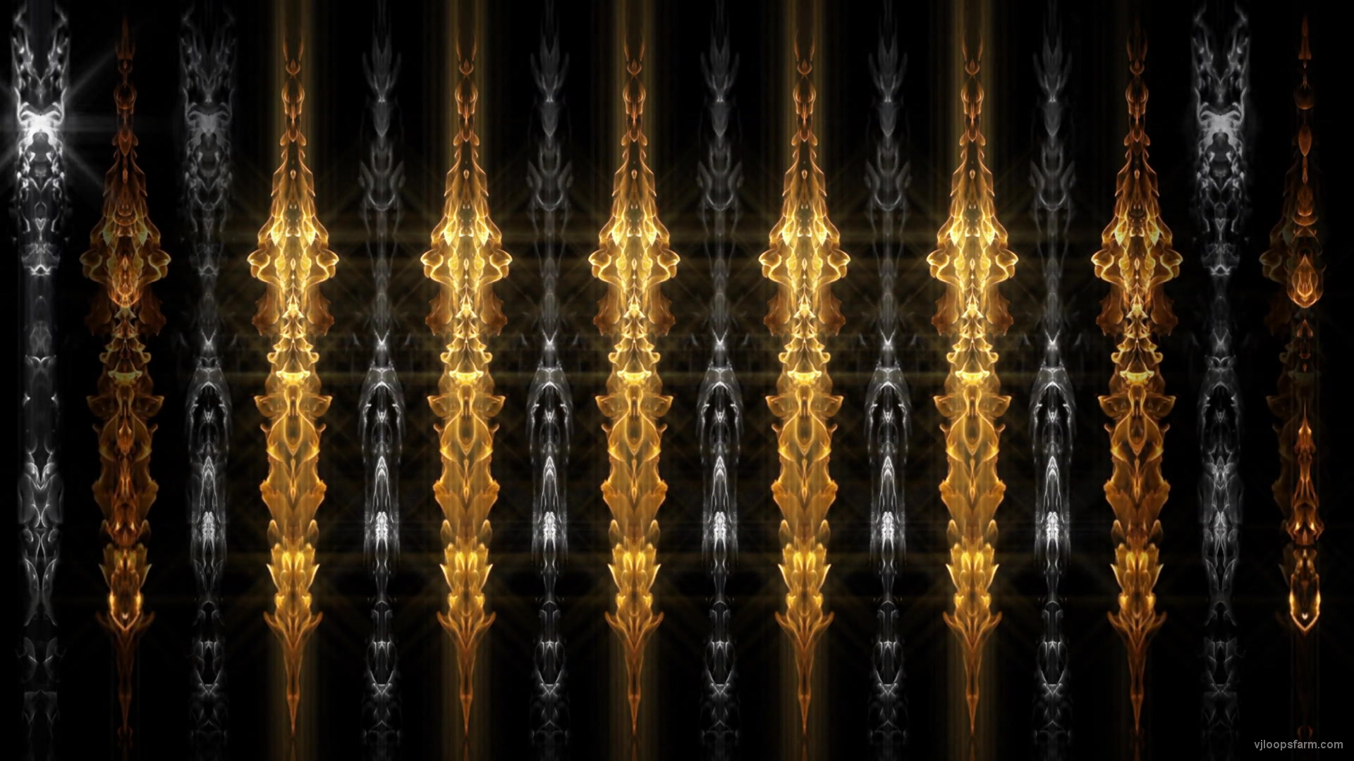 Golden Wall Pattern with Fire flame Columns 4K Video Art VJ Loop