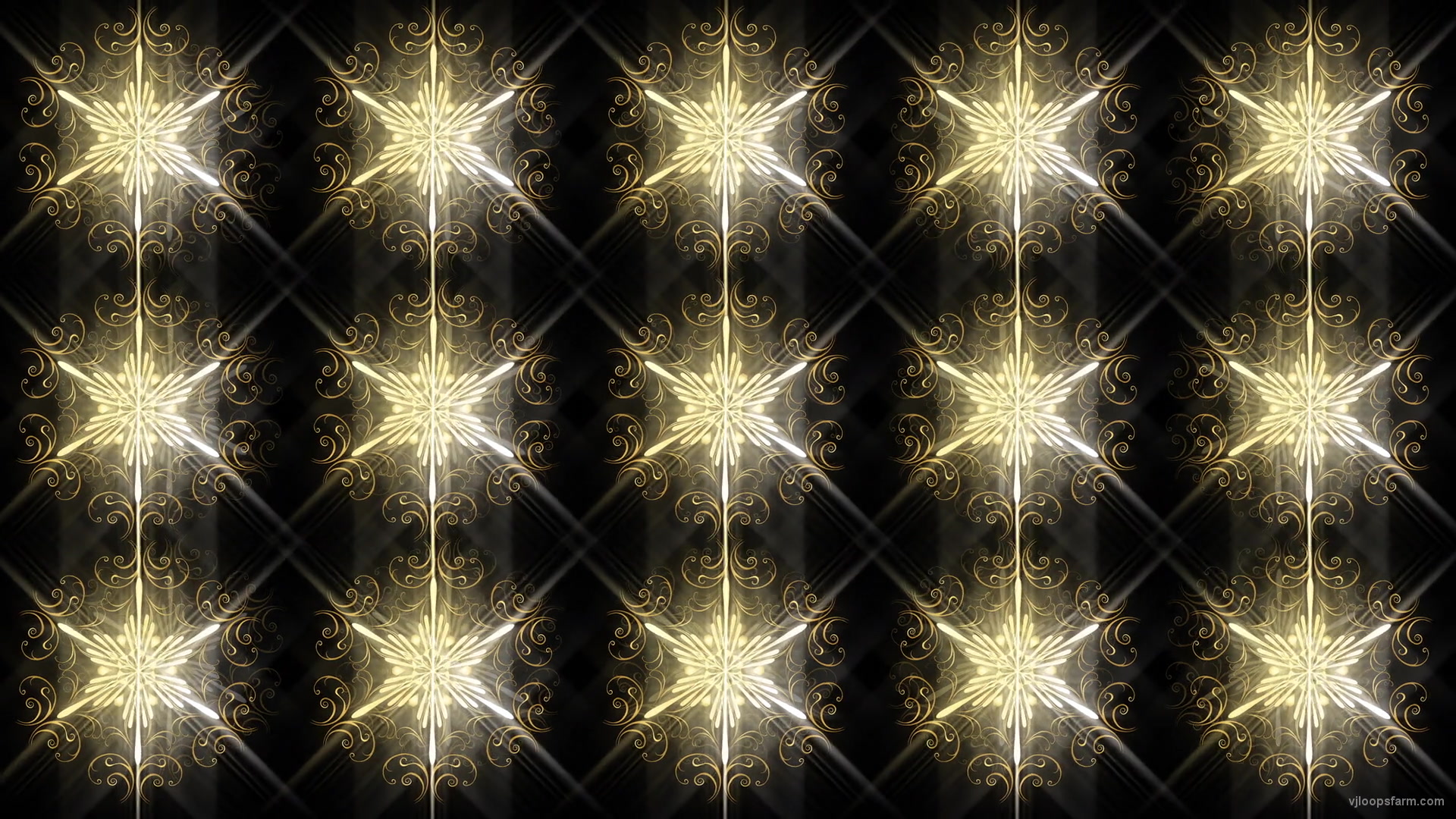 Snowflake gold stars pattern with rays Ultra HD VJ Loop
