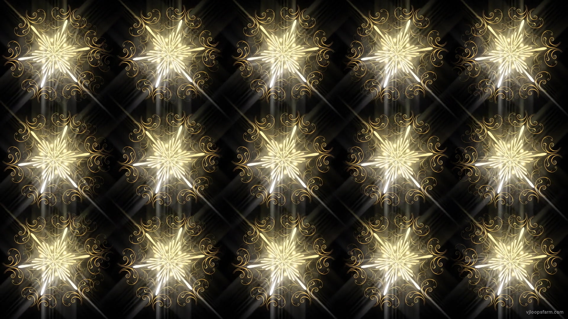 Snowflake gold stars pattern with rays Ultra HD VJ Loop