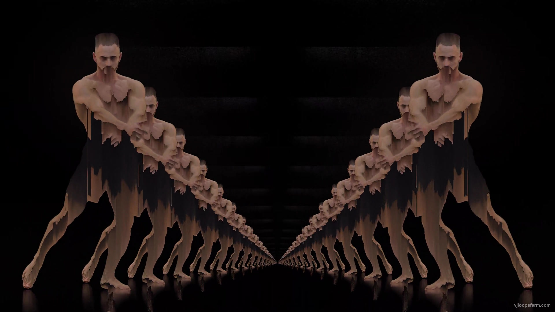 Bodybuilders in Tunnel with Pixel Sorting isolated on Alpha Channel Video VJ Footage