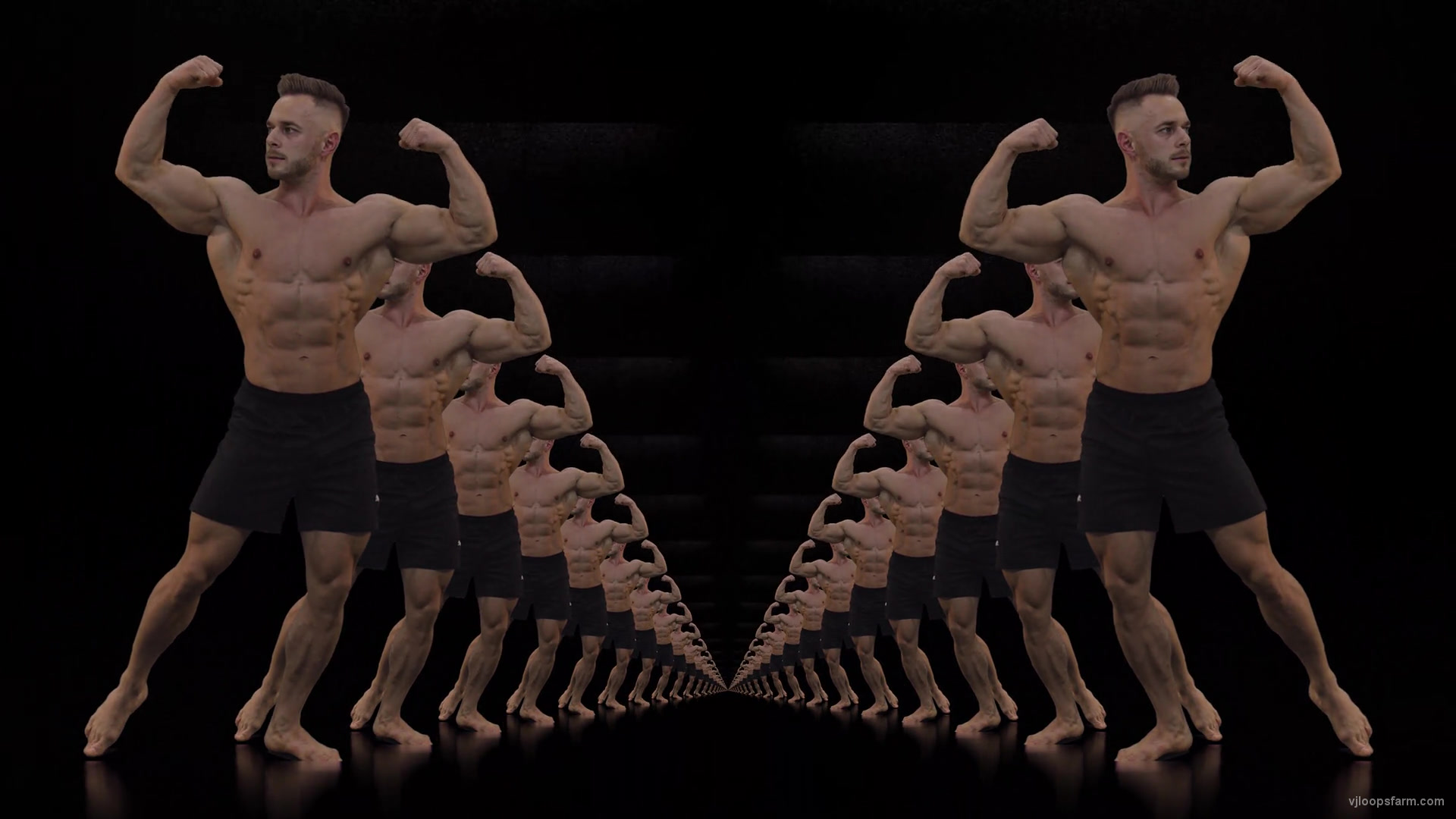 Bodybuilders in Tunnel with Pixel Sorting isolated on Alpha Channel Video VJ Footage