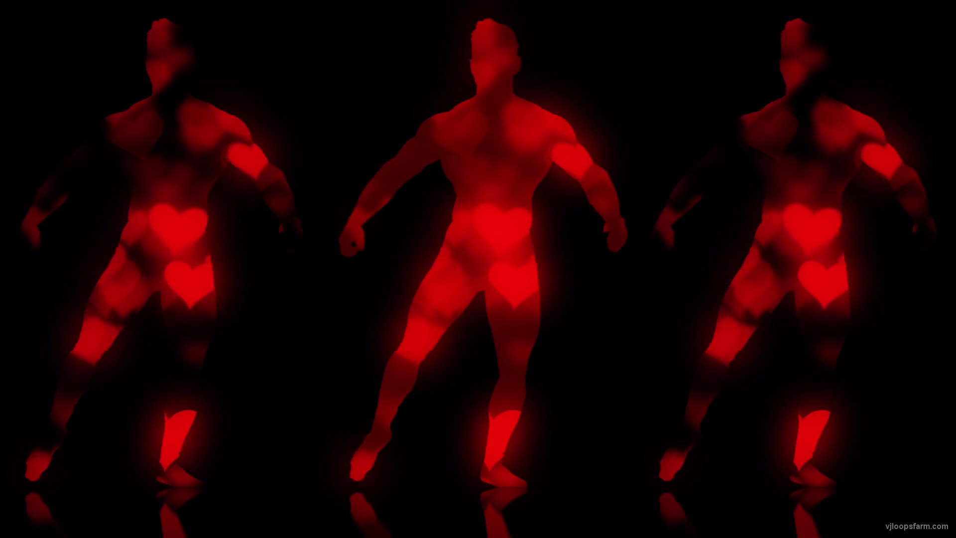 Fire Man Trio Heartbeat on Black Ultra HD Video Art Video VJ Loop